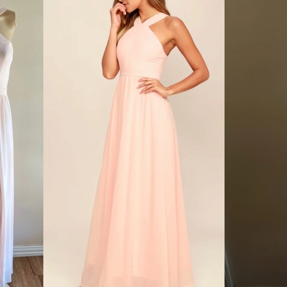 Lulus Air of Romance, Peach Pink Halter Neck Dress, Medium
